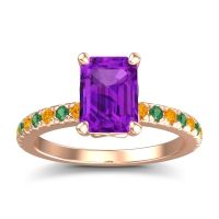 Amethyst Ring In 14K Rose Gold With Citrine And Emerald Samicina Emerald Classic Ring