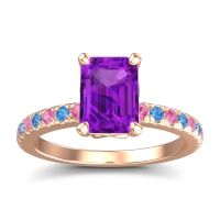 Amethyst Ring In 18K Rose Gold With Pink Tourmaline And Swiss Blue Topaz Samicina Emerald Classic Ring