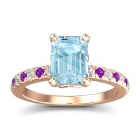 Aquamarine Ring In 14K Rose Gold With Lab Diamond And Amethyst Samicina Emerald Classic Ring