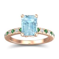 Aquamarine Ring In 14K Rose Gold With Emerald And Lab Diamond Samicina Emerald Classic Ring