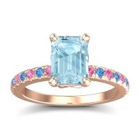Aquamarine Ring In 14K Rose Gold With Pink Tourmaline And Swiss Blue Topaz Samicina Emerald Classic Ring