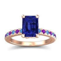 Blue Sapphire Ring In 14K Rose Gold With Swiss Blue Topaz And Amethyst Samicina Emerald Classic Ring
