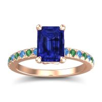 Blue Sapphire Ring In 14K Rose Gold With Swiss Blue Topaz And Emerald Samicina Emerald Classic Ring