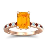 Citrine Ring In 18K Rose Gold With Garnet And Aquamarine Samicina Emerald Classic Ring