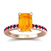 Citrine Ring In 18K Rose Gold With Ruby And Blue Sapphire Samicina Emerald Classic Ring