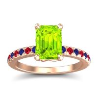 Peridot Ring In 18K Rose Gold With Blue Sapphire And Ruby Samicina Emerald Classic Ring