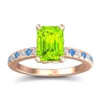 Peridot Ring In 18K Rose Gold With Diamond And Swiss Blue Topaz Samicina Emerald Classic Ring