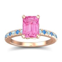 Pink Tourmaline Ring In 14K Rose Gold With Aquamarine And Swiss Blue Topaz Samicina Emerald Classic Ring