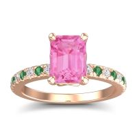 Pink Tourmaline Ring In 18K Rose Gold With Lab Diamond And Emerald Samicina Emerald Classic Ring