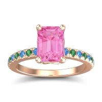Pink Tourmaline Ring In 14K Rose Gold With Swiss Blue Topaz And Emerald Samicina Emerald Classic Ring