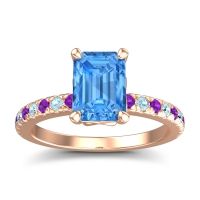 Swiss Blue Topaz Ring In 18K Rose Gold With Amethyst And Aquamarine Samicina Emerald Classic Ring