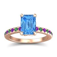 Swiss Blue Topaz Ring In 14K Rose Gold With Amethyst And Emerald Samicina Emerald Classic Ring
