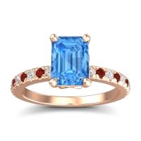 Swiss Blue Topaz Ring In 18K Rose Gold With Lab Diamond And Garnet Samicina Emerald Classic Ring