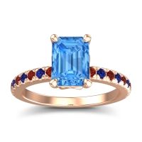 Swiss Blue Topaz Ring In 18K Rose Gold With Garnet And Blue Sapphire Samicina Emerald Classic Ring