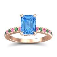 Swiss Blue Topaz Ring In 18K Rose Gold With Pink Tourmaline And Emerald Samicina Emerald Classic Ring