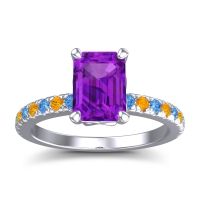 Amethyst Ring In 18k White Gold With Swiss Blue Topaz And Citrine Samicina Emerald Classic Ring