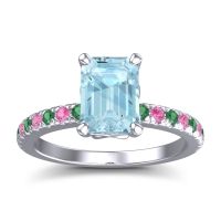 Aquamarine Ring In Platinum With Emerald And Pink Tourmaline Samicina Emerald Classic Ring