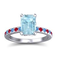 Aquamarine Ring In Platinum With Swiss Blue Topaz And Ruby Samicina Emerald Classic Ring
