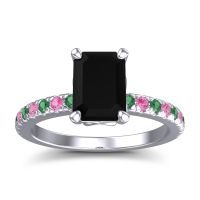Black Onyx Ring In Platinum With Emerald And Pink Tourmaline Samicina Emerald Classic Ring