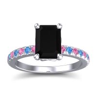 Black Onyx Ring In Palladium With Pink Tourmaline And Swiss Blue Topaz Samicina Emerald Classic Ring