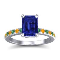 Blue Sapphire Ring In Platinum With Emerald And Citrine Samicina Emerald Classic Ring
