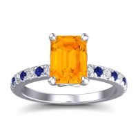 Citrine Ring In 18k White Gold With Lab Diamond And Blue Sapphire Samicina Emerald Classic Ring
