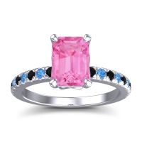 Pink Tourmaline Ring In 14k White Gold With Black Onyx And Swiss Blue Topaz Samicina Emerald Classic Ring