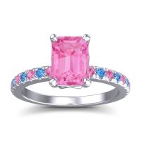 Pink Tourmaline Ring In 14k White Gold With Swiss Blue Topaz Samicina Emerald Classic Ring