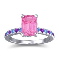 Pink Tourmaline Ring In 14k White Gold With Swiss Blue Topaz And Amethyst Samicina Emerald Classic Ring