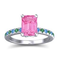 Pink Tourmaline Ring In Palladium With Swiss Blue Topaz And Emerald Samicina Emerald Classic Ring
