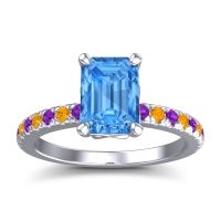 Swiss Blue Topaz Ring In 18k White Gold With Amethyst And Citrine Samicina Emerald Classic Ring