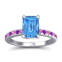 Swiss Blue Topaz Ring In Palladium With Pink Tourmaline And Amethyst Samicina Emerald Classic Ring