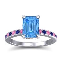 Swiss Blue Topaz Ring In Palladium With Pink Tourmaline And Blue Sapphire Samicina Emerald Classic Ring