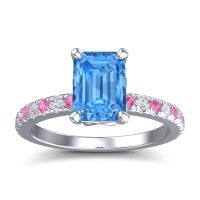 Swiss Blue Topaz Ring In Platinum With Pink Tourmaline And Lab Diamond Samicina Emerald Classic Ring