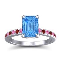Swiss Blue Topaz Ring In 18k White Gold With Pink Tourmaline And Garnet Samicina Emerald Classic Ring