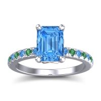 Swiss Blue Topaz Ring In Palladium With Emerald Samicina Emerald Classic Ring