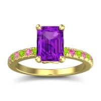 Amethyst Ring In 18k Yellow Gold With Peridot And Pink Tourmaline Samicina Emerald Classic Ring