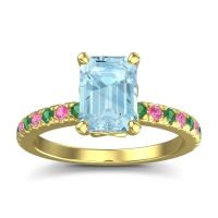 Aquamarine Ring In 14k Yellow Gold With Emerald And Pink Tourmaline Samicina Emerald Classic Ring