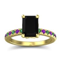 Black Onyx Ring In 18k Yellow Gold With Emerald And Amethyst Samicina Emerald Classic Ring