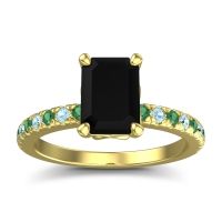 Black Onyx Ring In 18k Yellow Gold With Emerald And Aquamarine Samicina Emerald Classic Ring
