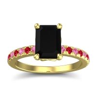 Black Onyx Ring In 18k Yellow Gold With Pink Tourmaline And Ruby Samicina Emerald Classic Ring