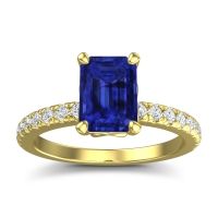 Blue Sapphire Ring In 14k Yellow Gold With Lab Diamond Samicina Emerald Classic Ring