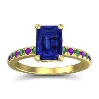 Blue Sapphire Ring In 14k Yellow Gold With Emerald And Amethyst Samicina Emerald Classic Ring