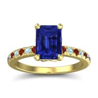 Blue Sapphire Ring In 14k Yellow Gold With Garnet And Aquamarine Samicina Emerald Classic Ring