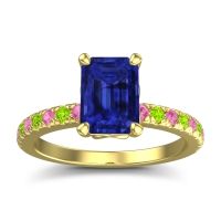 Blue Sapphire Ring In 14k Yellow Gold With Pink Tourmaline And Peridot Samicina Emerald Classic Ring