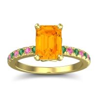 Citrine Ring In 14k Yellow Gold With Emerald And Pink Tourmaline Samicina Emerald Classic Ring