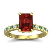 Garnet Ring In 14k Yellow Gold With Emerald And Lab Diamond Samicina Emerald Classic Ring