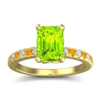 Peridot Ring In 18k Yellow Gold With Lab Diamond And Citrine Samicina Emerald Classic Ring