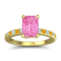 Pink Tourmaline Ring In 14k Yellow Gold With Aquamarine And Citrine Samicina Emerald Classic Ring