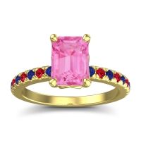 Pink Tourmaline Ring In 18k Yellow Gold With Blue Sapphire And Ruby Samicina Emerald Classic Ring